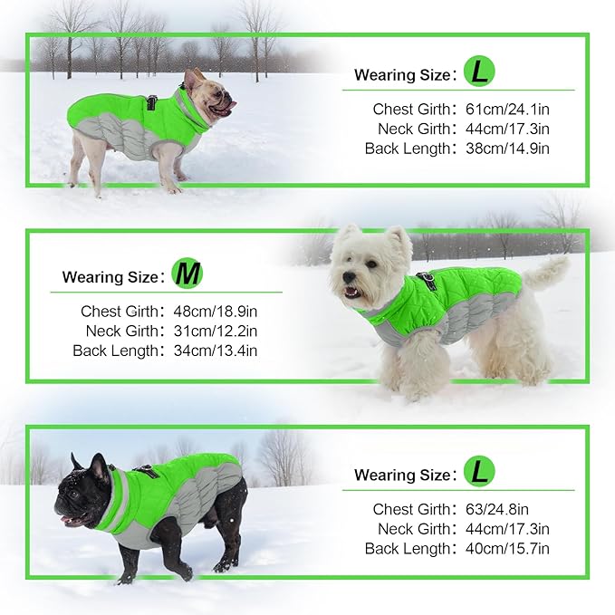Warm Dog Jackets for Large Dogs, Waterproof Dog Coat with Harness Built in, Zipper Clousure, Fleece Lining for Cold Weather Outdoor Walks, Pet Snowsuit for Shiba Inu, French Bulldog - L