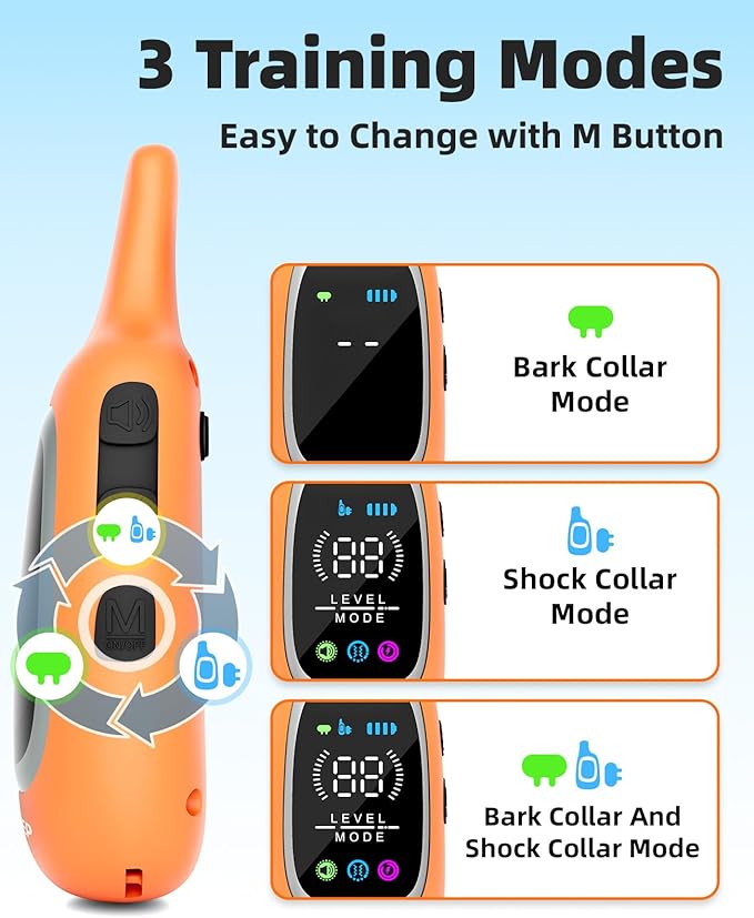 2-in-1 Dog Shock Collar and Bark Collar for Dogs – 3300FT Dog Training Collar with Remote, IP67 Waterproof e Collar with Anti-Bark/Beep/Vibration/Shock Modes for Small Medium Large Dog(8-120Lbs)