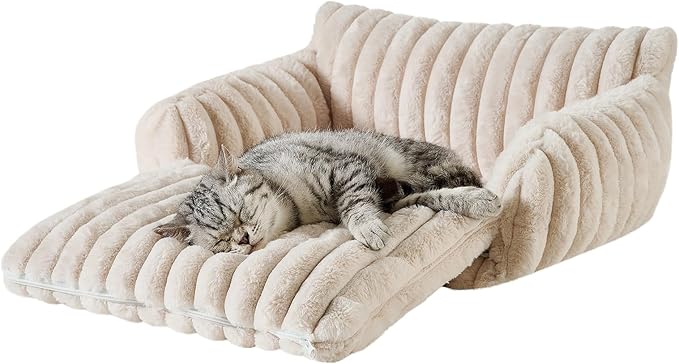 Hollypet Cat Bed Fluffy Plush Mutifuctional Double-Layer Soft Pet Couch Orthopedic Sofa Nest Beds for Small Cats and Dogs, Cream (21x15x8 inch)