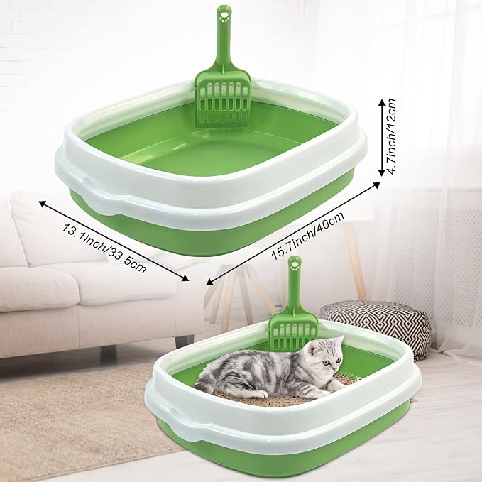 Kitten Starter Kit - 15 Piece Cat Essentials Set Includes Litter Box, Toys, Collars, Scratch Pad, Nail File, Automatic Feed Bowls, Grooming Gloves for Daily Life (Green)