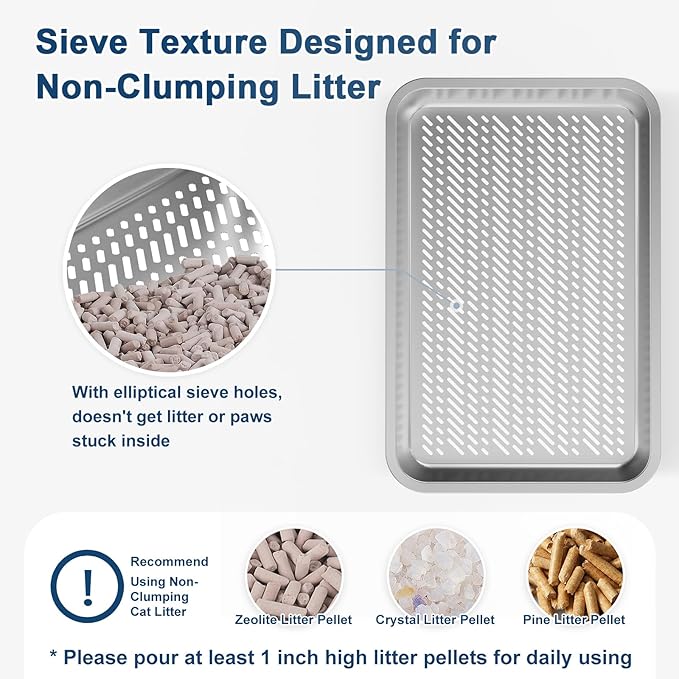 23.6''x16''x12'' Enclosed Stainless Steel Litter Box with Lid, XL Sifting Litter Box for Pine Pellets, High Sides Metal Litter Box System for Big Cats, Anti-Leakage, Easy Cleaning, Less Tracking