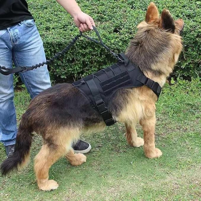 Tactical Dog Harness with Handle Collar and Leash Set Dog Vest Harness No Pull Dog Harness with Patches Adjustable Buckles for Dogs (Black, Extra Large)