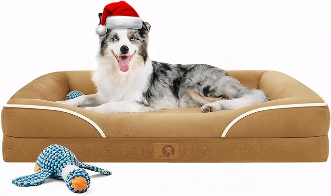 Homemate Dog Bed Large Sized Dog: 42x30 inch Orthopedic Large Dogs Bed XL Outdoor Pet Cat Bed Sofa Supplies with Toy Dogs Crate Pad Couch with Removable Washable Cover & Non-Slip Botton Brown