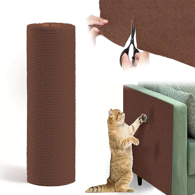 Cat Couch Protector & Scratcher Mat - Furniture Protectors from Cats Scratching - Wall Sticky Play Mat (Brown, 78.7"x15.8")
