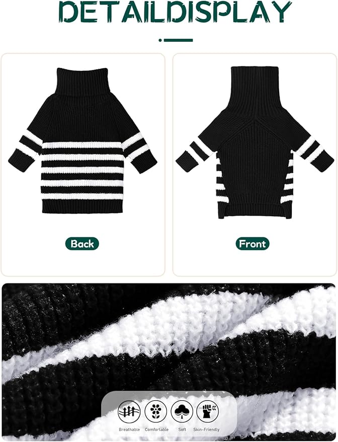 Haloumoning Small Dog Pullover Sweater, Striped Knitted Pet Sweaters for Fall Winter Dog Clothes, Turtleneck Thick Warm Clothes for Small Medium Large Dogs