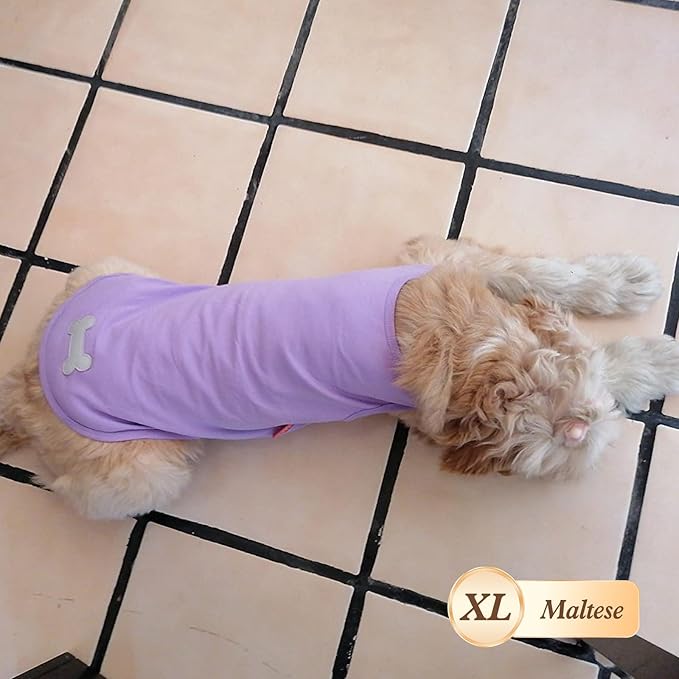 KYEESE 2Pack Dog Shirts Striped T Shirt Soft Tee for Small Dogs Cotton Tank Top Clothes Lightweight Sleeveless Dog Vest, X-Large,Purple+Striped