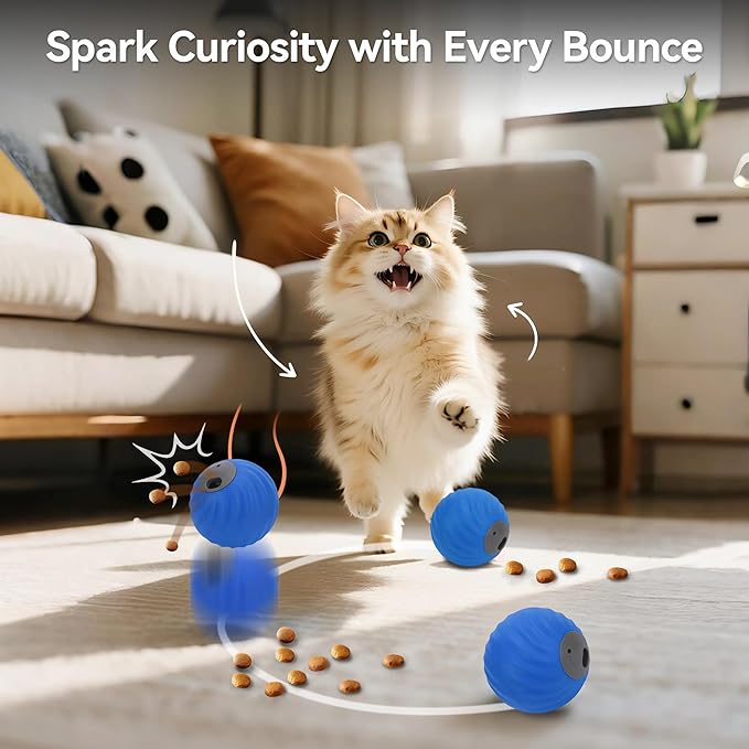 Interactive Dog Toys with Automatic Treat Dispenser, Fun Slow Feeder Interactive Toy for Dogs and Cats, Boosts Mental Stimulation, Reduces Anxiety, Durable Indoor Fun-Blue