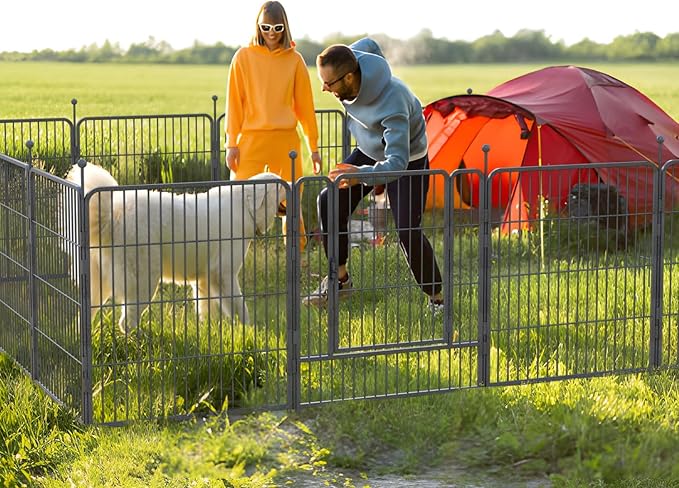 Dog Playpen,32/40/45 Inch Height in Heavy Duty, Folding Indoor Outdoor Anti-Rust Dog Exercise Fence, Portable Pet Playpen with Door for Large Medium Small Dogs and Pet (40 Panels, 45 Inch) Silver