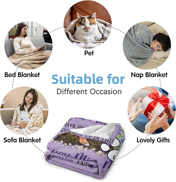 Custom Pet Memorial Blanket with Photo,Personalized Dog/Cat Loss Sympathy Gift,Pet Loss Bereavement Remembrance Gifts,Flannel Throw Blanket with Pictures (Purple)