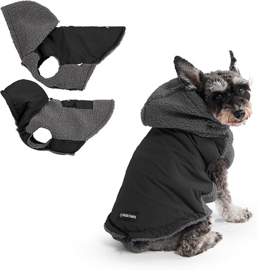Spark Paws Reversible Dog Sweater, Sherpa Jacket Vest with Warm Fleece Lining, Warm Coat for Winter, Suitable for Small Medium, Large, XL XXL Dogs - Black and Grey - M
