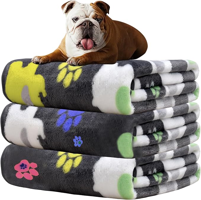 Rezutan Dog Blanket for Medium Dogs 1 Pack 3 Premium Soft Cat Puppy Blankets, 31x24 inch, with Flannel Cute Elephant & Paw Print for Small Kitten,Grey