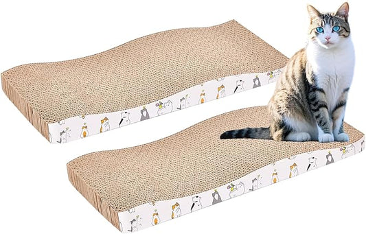 2 Packs cat Scratcher Toys Reversible Scratching Post Board for Indoor Cats Cardboard pad Sleep Play and Grind Claws Curved Wave