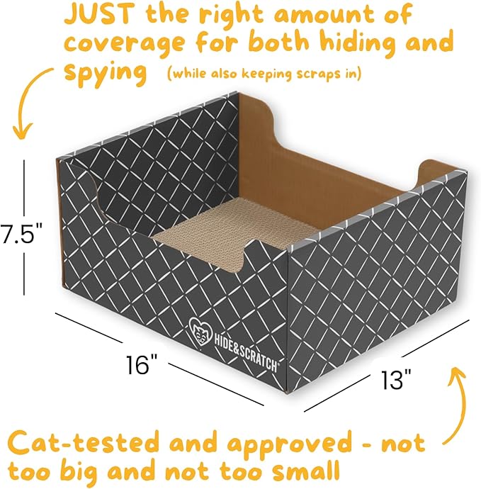 HIDE & SCRATCH Cat Scratcher Box and Cat Bed with Refillable Double-Sided Cardboard Scratch Pad for Indoor Cats (2 Cat Pack)