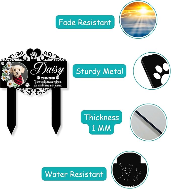 Custom Pet Grave Markers Dog | Custom Pet Headstones for Dogs | Best Memorial Gifts to Tribute Your 4-Legged Companions | Personalized Grave Marker for Furry Friends with Flower Picture Frame