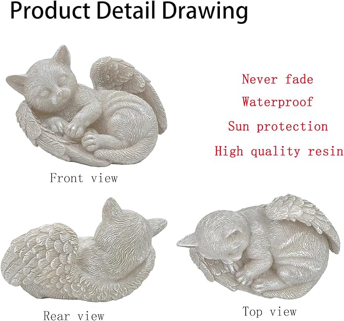 Small Cat Memorial Stone Commemorates Our Lost Fur Baby,Peaceful Sleeping Angel Statue for Garden,Indoor,Pet Grave Markers,and Loss of Cat Sympathy Gift (Milky White, Small)