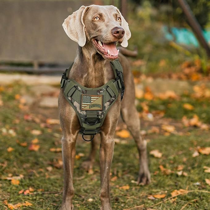 rabbitgoo Tactical Dog Harness for Large, Heavy Duty Pet Harness with Handle, No-Pull Service Vest Large Breed, Adjustable Military Dog Vest for Training Hunting Walking, Green Camo, XL
