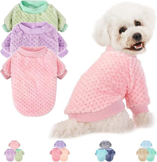 Dog Sweater, 2 or 3 Pack Dog Sweaters for Small Medium Dogs or Cat, Warm Soft Flannel Pet Clothes for Dogs Girl or Boy, Dog Shirt Coat Jacket (X-Small, Pink+Purple+Light Green)