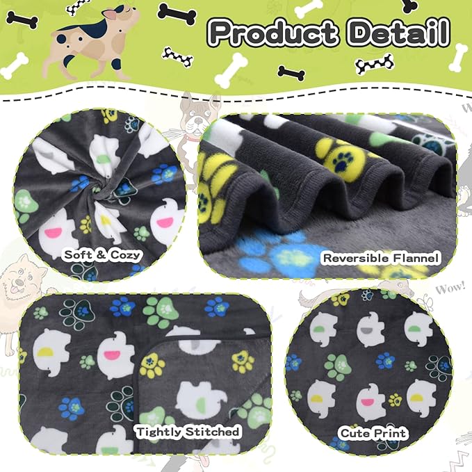 Rezutan 1 Pack 3 Dog Blanket for Large Dogs,41x31 inch for Medium Soft Fluffy Washable Pet Cat Blankets,Reversible Elephant & Paw Print for Dog Kennels & Beds, Sofas, Grey