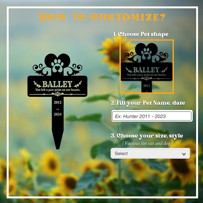 Dog Grave Marker | Personalized Outdoor Pet Memorial Stone with Custom Engraving of Name & Dates | Durable Headstone for Garden or Cemetery Use | Pet Tombstone in and Colors