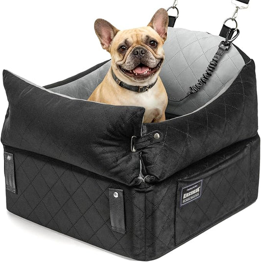 EASTBLUE Dog Car Seat for Small Medium Dogs Up to 35 lbs, Memory Foam Dog Booster Car Seat with Seatbelt, Detachable Washable Pet Carseat for Puppy & Cat, Dogs Travel Bed for Cars (Black/Grey)