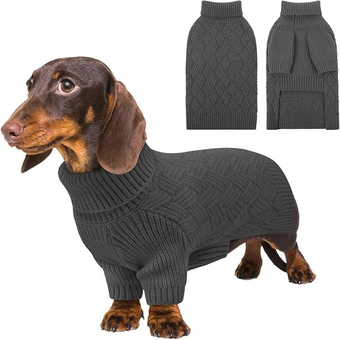 KOESON Dog Sweater Large, Warm Halloween Dog Sweaters for Large Sized Dogs, Cable Knit Sweater for French Bulldog, Pug, Corgi, Boston Terrier, Easy On Winter and Fall Sweaters for Dogs, Grey, L
