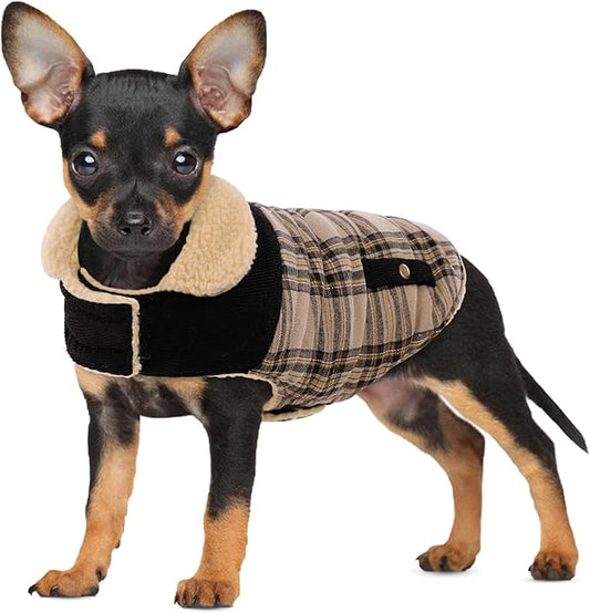 Dog Winter Coat for Small Dogs, Puppy Solid Jacket, Pet Warm Coat for Cold Weather, Windproof Pets Thickened Outfits Garments Indoor Outdoor, Beige XS