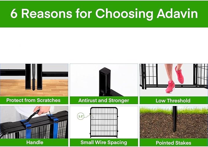 ADAVIN Tall Garden Fence 32 in(H) 16 Panels Total 35.4 Ft(L) Border, Wide Door Low Threshold, Flower Bed Fencing, Animal Barrier Fence, Fence for Dogs Outside, Black Metal Garden Fences with Gate