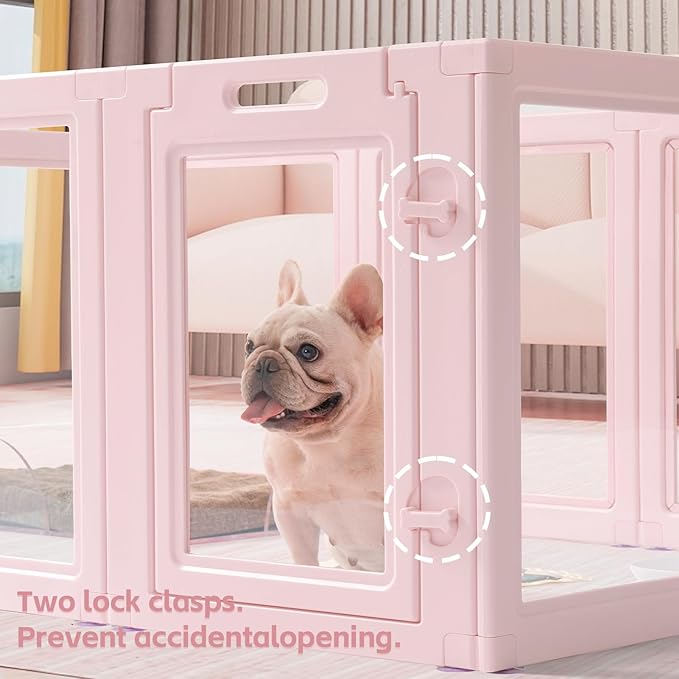 DIY Clear Acrylic Dog Playpen House,Quick Easy Assembly and Disassembly,Strong Floor Suction,Indoor and Outdoor Use,Easy Cleansing Puppy Fence (Skin Pink, 23.6" H, 2PCS)
