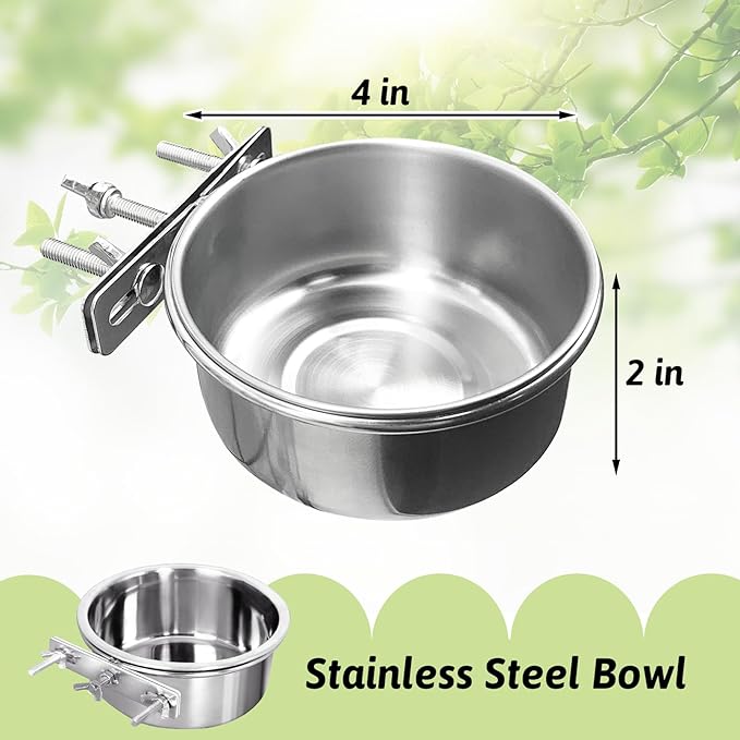 Tfwadmx 2 Pcs Bird Feeding Dish Cups,Parrot Food Bowl Clamp Holder Coop Cup Bird Cage Water Bowl for Parakeet African Greys Conure Cockatiels Lovebird Budgie Chinchilla