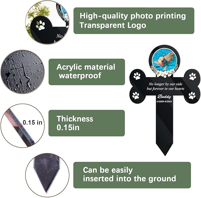 Custom Pet Grave Markers -Dog Grave Markers Outdoor Pet Grave Markers Cat Grave Markers for Cemetery Dog Tombstones for Graves Outdoor Dog Memorial Gifts for Loss of Dog (A-Cross2), Black