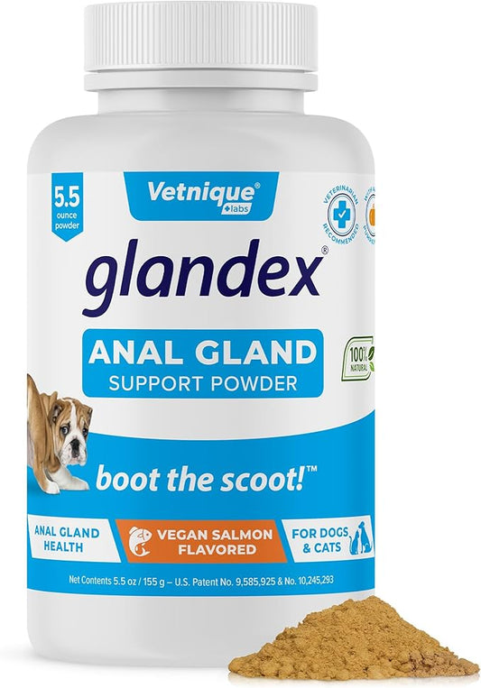 Vetnique Glandex Dog Fiber Supplement Powder for Anal Glands with Pumpkin, Digestive Enzymes & Probiotics - Vet Recommended (Regular or Advanced Strength) - Boot The Scoot (5.5 oz, Vegan Salmon)