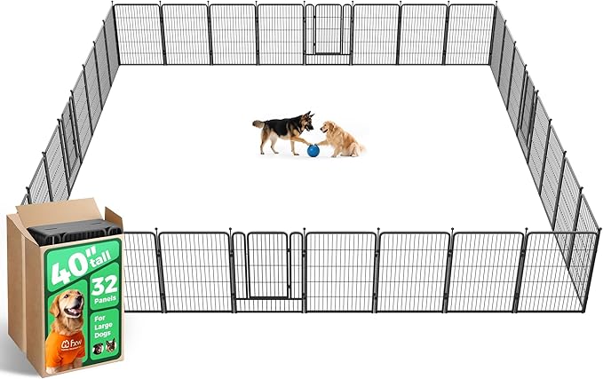 FXW Rollick Unleashed Dog Playpen for Indoor, Yard, RV Camping, 40 inch 32 Panels for Medium and Large Dogs, Black│Patented