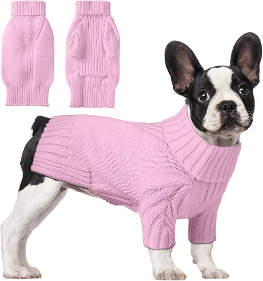 Dog Sweaters for Small Medium Large Dogs Girl, Classic Turtleneck Pet Sweater for Dogs Cats, Thermal Doggy Winter Coat, Warm Dog Shirt Outfits, Double Knitting Collar for Outdoor Playing (M, Pink)