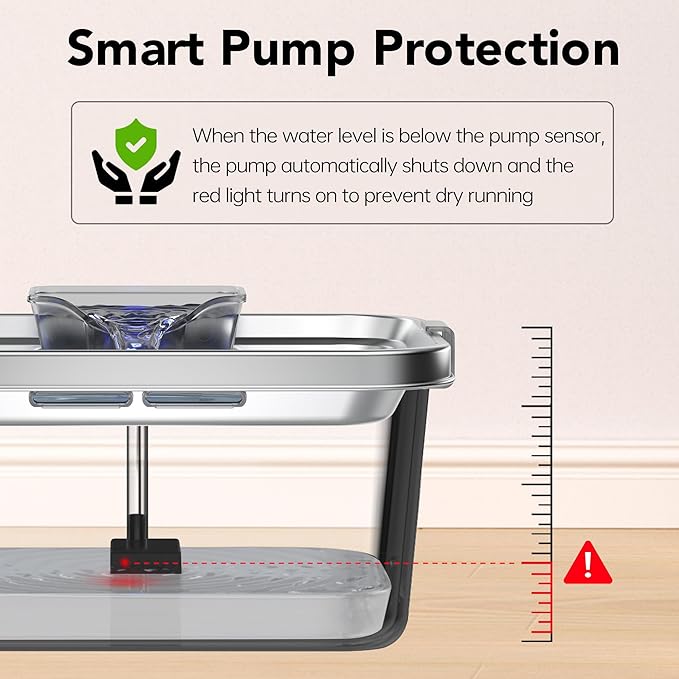 Dog Water Fountain, 3 Gallons Stainless Steel Dog & Cat Water Fountain, Large Pet Water Fountain for Multiple Pets, Ultra Silent, Wide Tray, Safety Lock, 3 Filters Included, Smart Water Pump