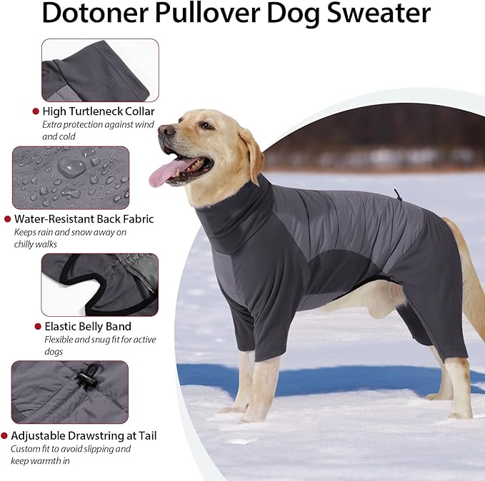 Dotoner Dog Sweater Warm Fleece Pullover Winter Sweatshirt with Turtleneck Leash Opening Waterproof Back Four Leg Cozy Clothes for Medium Large and Small Dogs