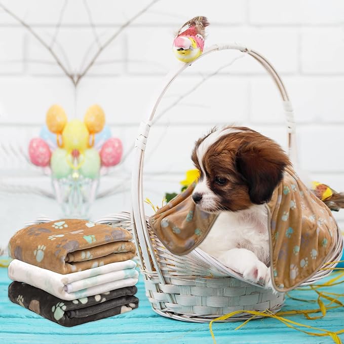 Rezutan Small Dog Blankets 3 Pack for Pet Cat Soft Fuzzy Washable Puppy Blankets, Reversible Paw Print Suitable for Dog Kennels & Beds Sofas Gifts Puppy Essentials, 23x16 inch