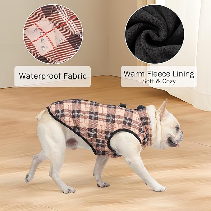 SCENEREAL Dog Winter Coat for Small Dogs Boys Girls - Warm Jacket with Built-in Harness, Fall Winter Waterproof Puppy Cold Weather Coat, Fleece Puffer Vest - Windproof Snow Pet Clothes