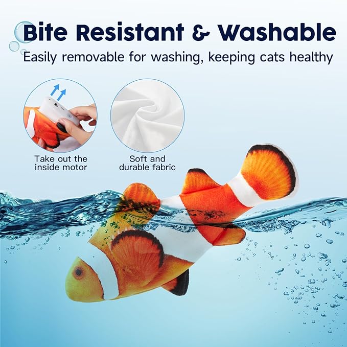 Potaroma Cat Toys Flopping Fish with SilverVine and Catnip, Moving Kitten Kicker, Floppy Wiggle Clownfish for Small Dogs, Motion Kitty Interactive Exercise, 10.5 Inches