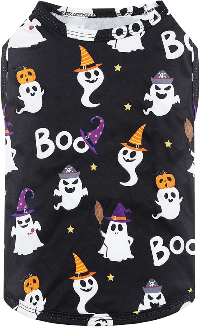 CuteBone Halloween Dog Shirts 2-Pack Soft Pet Clothes Breathable Summer Vest for Small Puppy and Stretchy Cat Apparel 2BX22L
