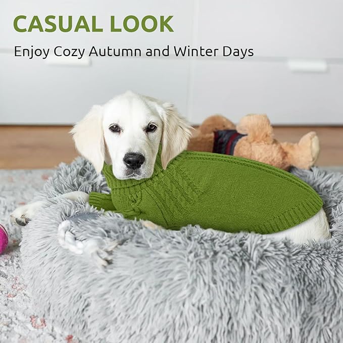 Queenmore Dog Sweaters for Small Dogs, Long Sleeve Doggie Sweater with High Neck, Soft Comfortable Pet Pullover with Patterns, Christmas Warm Dog Kintsweater for Chihuahua Yorkie Pomeranian (Green,S)