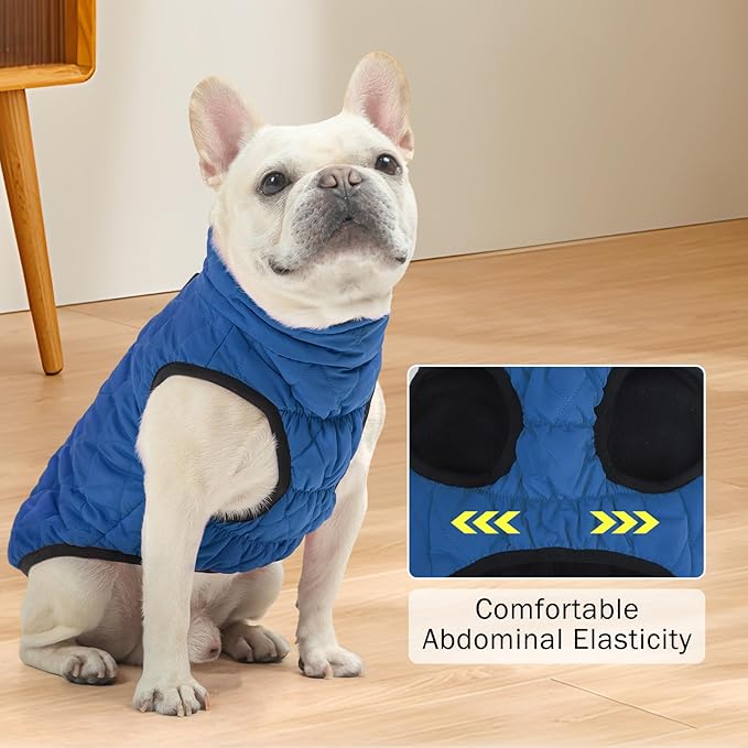 SCENEREAL Winter Dog Vest Coat with Harness Built in, Warm Puppy Jacket for Small Medium Dogs, Cold Weather Coat with Zipper, Fleece Puffer Vest Windproof Snow Clothes, Blue M