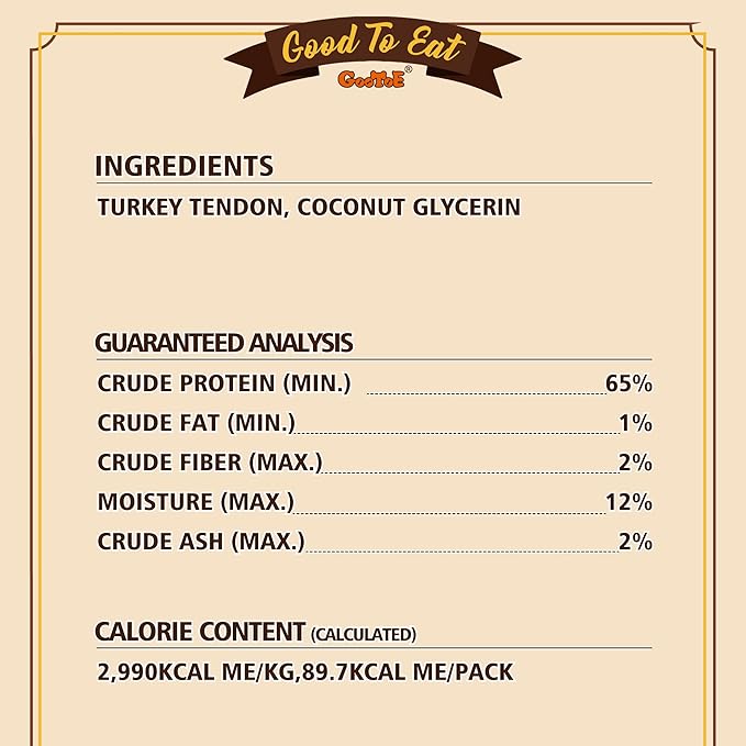 Gootoe Turkey Tendon Dog Treats, Bone (M) 3.17 oz, USA-Sourced Turkey Tendon, Natural Snack, Premium Puppy Chews, Hypoallergenic, Reseal Value Bags, Sizes for Medium Dogs