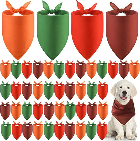 48 Pcs Fall Dog Bandanas Bulk Sublimation Blank Bandanas for Dogs Heat Transfer Triangle Bibs DIY Scarf for Small Medium Large Puppy Pets Halloween Christmas Costume(Red Green Orange Brown)