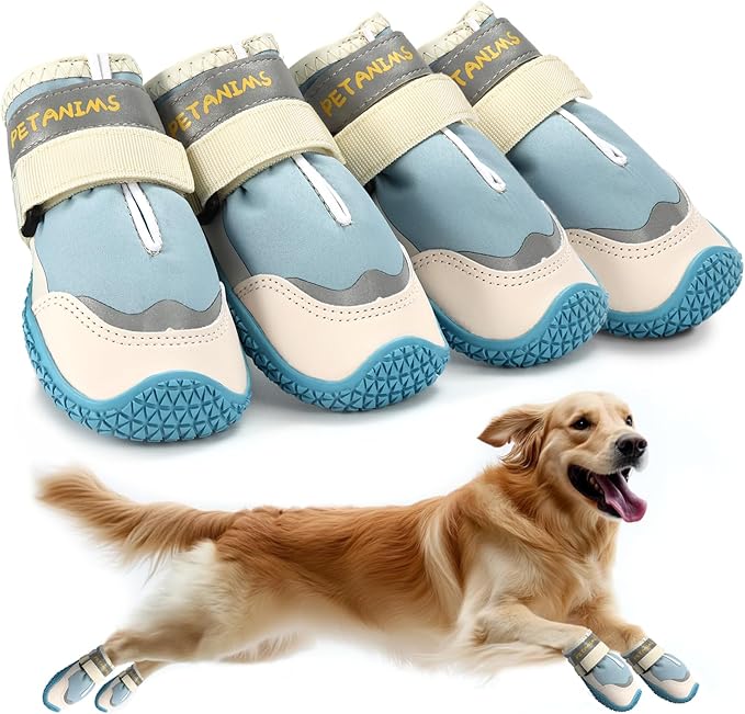 Dog Shoes for Large Dogs, Medium Dog Boots & Paw Protectors for Winter Snow, Waterproof Dog Booties for Hot Pavement, Hardwood Floors, for Rainy Blue Size 5