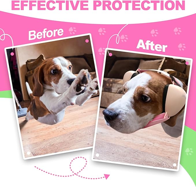 PROHEAR Dog Ear Muffs Hearing Protection for Dogs, NRR 28dB Noise Cancelling Headphones, Easy to Adjust Dog Hearing Protection Earmuffs for Thunder, Hunting, Tourism, Cars, Racing, Medium, Pink