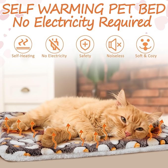VitalCozy 2 Pack Self Warming Cat Mat Self Heating Pad Bed Reversible Machine Washable Reflects Body Heat Warm Thermal Pet Pad Crate Blanket for Feral and Indoor Cat (Heart,22'' X 18'')