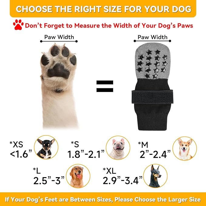 Non Slip Dog Socks to Prevent Licking Paws - Dog Booties for Hardwood Floors Anti Slip - Grippy Socks for Senior Dog - Double Side Paw Protector Prevent Scratching for Hot Pavement. (Grey, L)