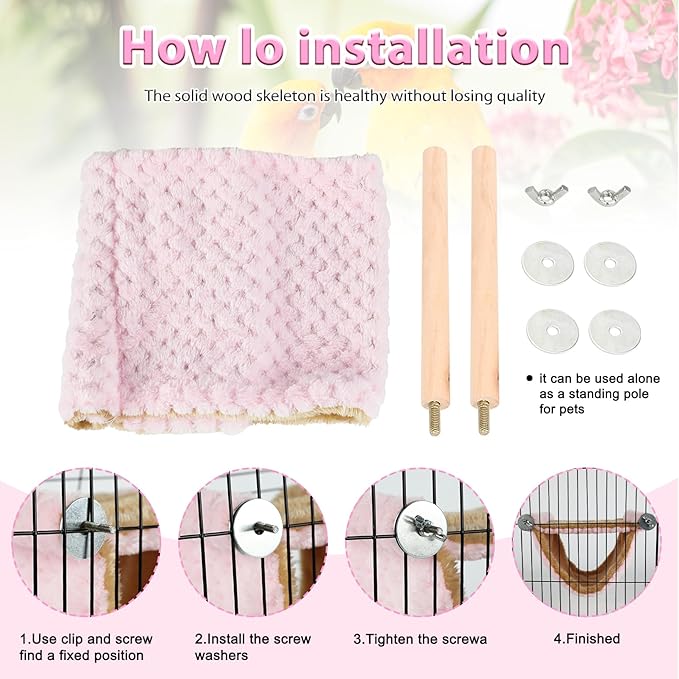 BWOGUE Winter Warm Bird Nest Bed Hanging Hammock Snuggle Hut Parrot House Tent Toy Bird Cage Perch for Parakeet Budgies Cockatiels Lovebird Cockatoo Finch Hamster Chinchilla Guinea Pig(Medium, Pink)