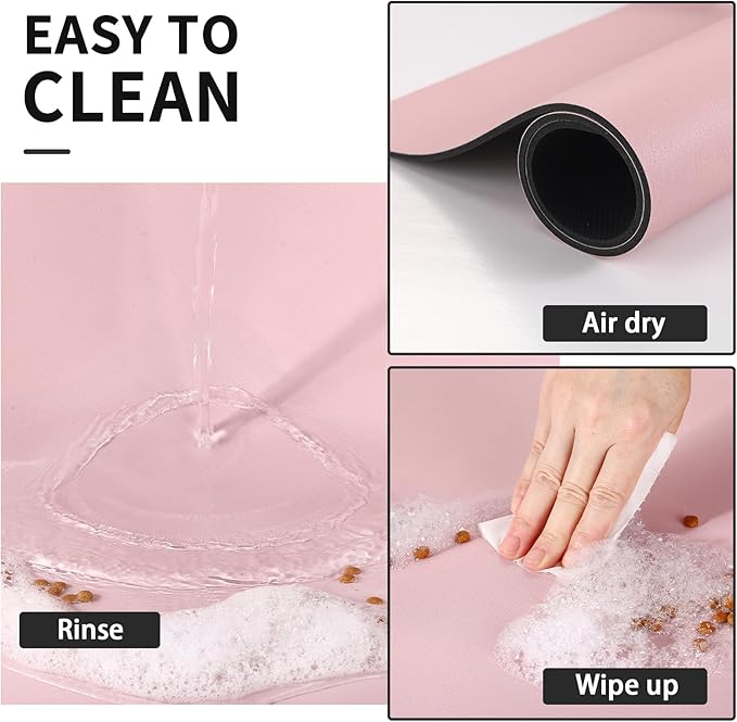 Pet Feeding Mat - Absorbent Dog Mat for Food and Water, No Stains Cat Bowl Mat, Easy to Clean Pet Placemats, Quick Dry Dog Water Dispenser Mat for Messy Drinkers | Paw Pink 16"x 24"
