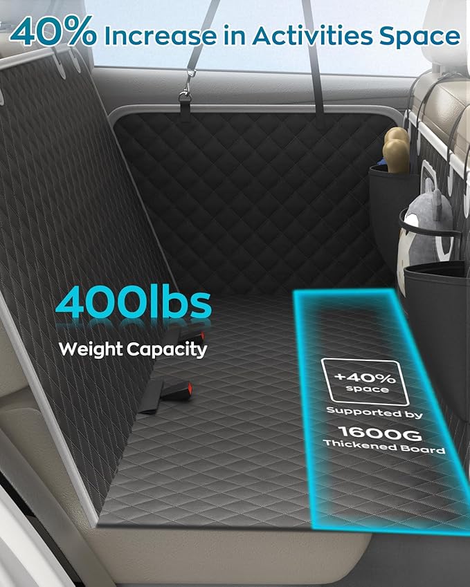 Dog Car Seat Cover for Back Seat, Hard Bottom Dog Hammock for Car, Waterproof Back Seat Extender for Large Dogs, Pet Seat Protector, Universal for Cars, SUVs, 400lb